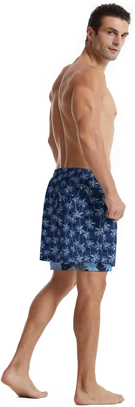 Men's Swim Trunks with Compression Liner Quick Dry 2 in 1 Swimming Trunks Beach Board Shorts Bathing Suits Swimwear