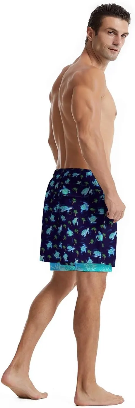 Men's Swim Trunks with Compression Liner Quick Dry 2 in 1 Swimming Trunks Beach Board Shorts Bathing Suits Swimwear