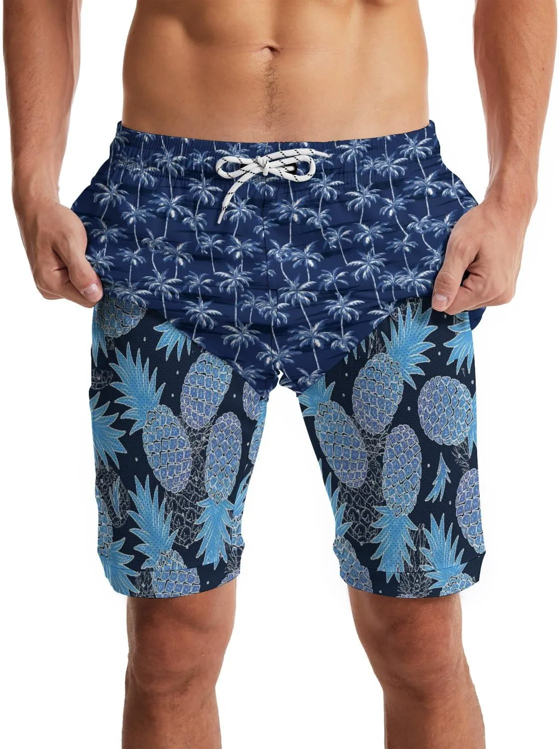 Men's Swim Trunks with Compression Liner Quick Dry 2 in 1 Swimming Trunks Beach Board Shorts Bathing Suits Swimwear