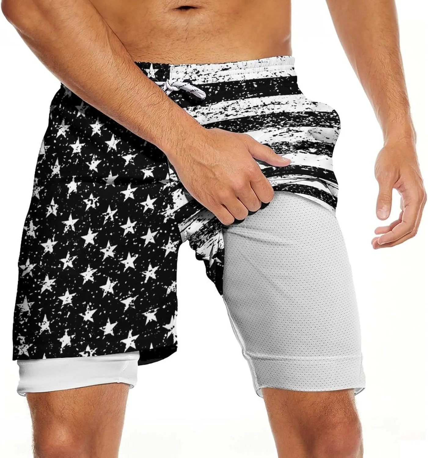 Men's Swim Trunks with Compression Liner Quick Dry 2 in 1 Swimming Trunks Beach Board Shorts Bathing Suits Swimwear