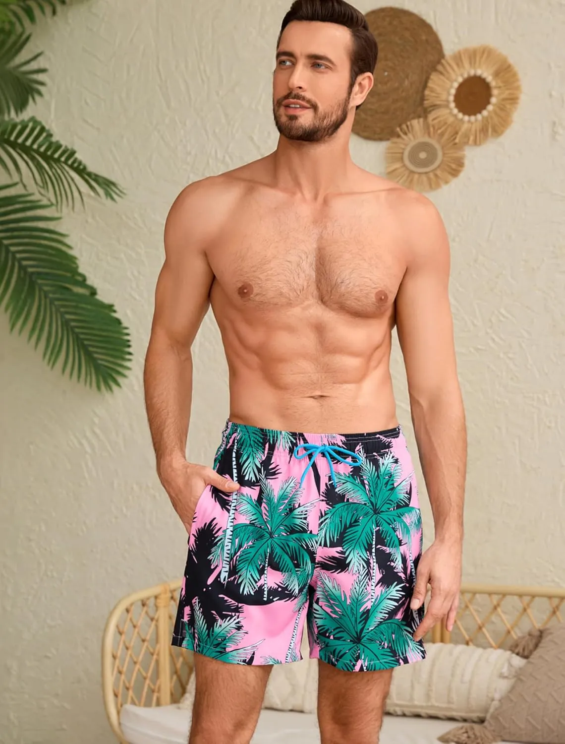 Mens Swim Trunks with Compression Liner Quick Dry Bathing Suit with Zipper Pockets Lightweight Beach Shorts
