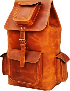Men’s Vintage Leather Backpack 16 inch Laptop Bag Business Travel Hiking Shoulder Rucksack