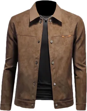 Men's Vintage Suede Blazer Single Breasted Business Casual Faux Leather Sports Jacket