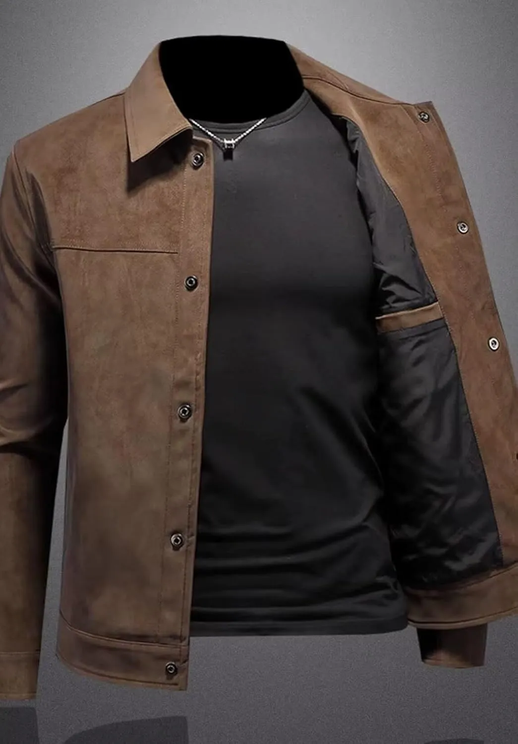 Men's Vintage Suede Blazer Single Breasted Business Casual Faux Leather Sports Jacket