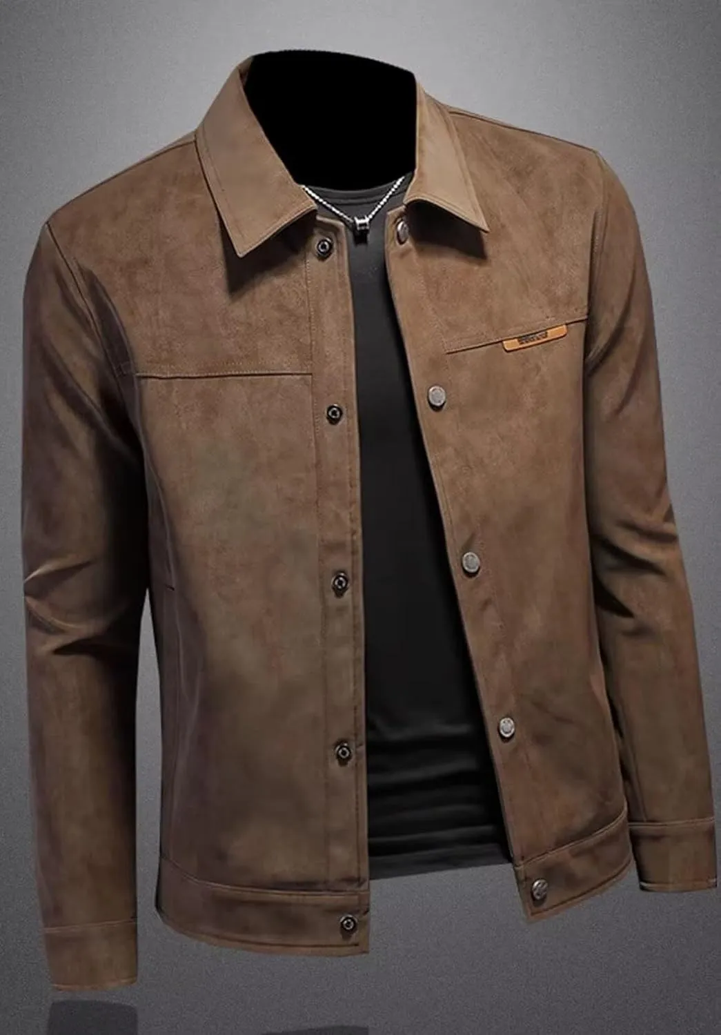 Men's Vintage Suede Blazer Single Breasted Business Casual Faux Leather Sports Jacket