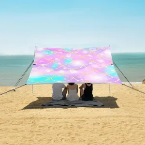 Mermaid Scale Rainbow Beach Canopy Tent Anti-UV & Wind Resistant, Glitter Sparkles Camping Sun Shelter Easy Setup Portable,Outdoor Shade Tents with Sandbags,Sand Shovels,Ground Pegs & Stability