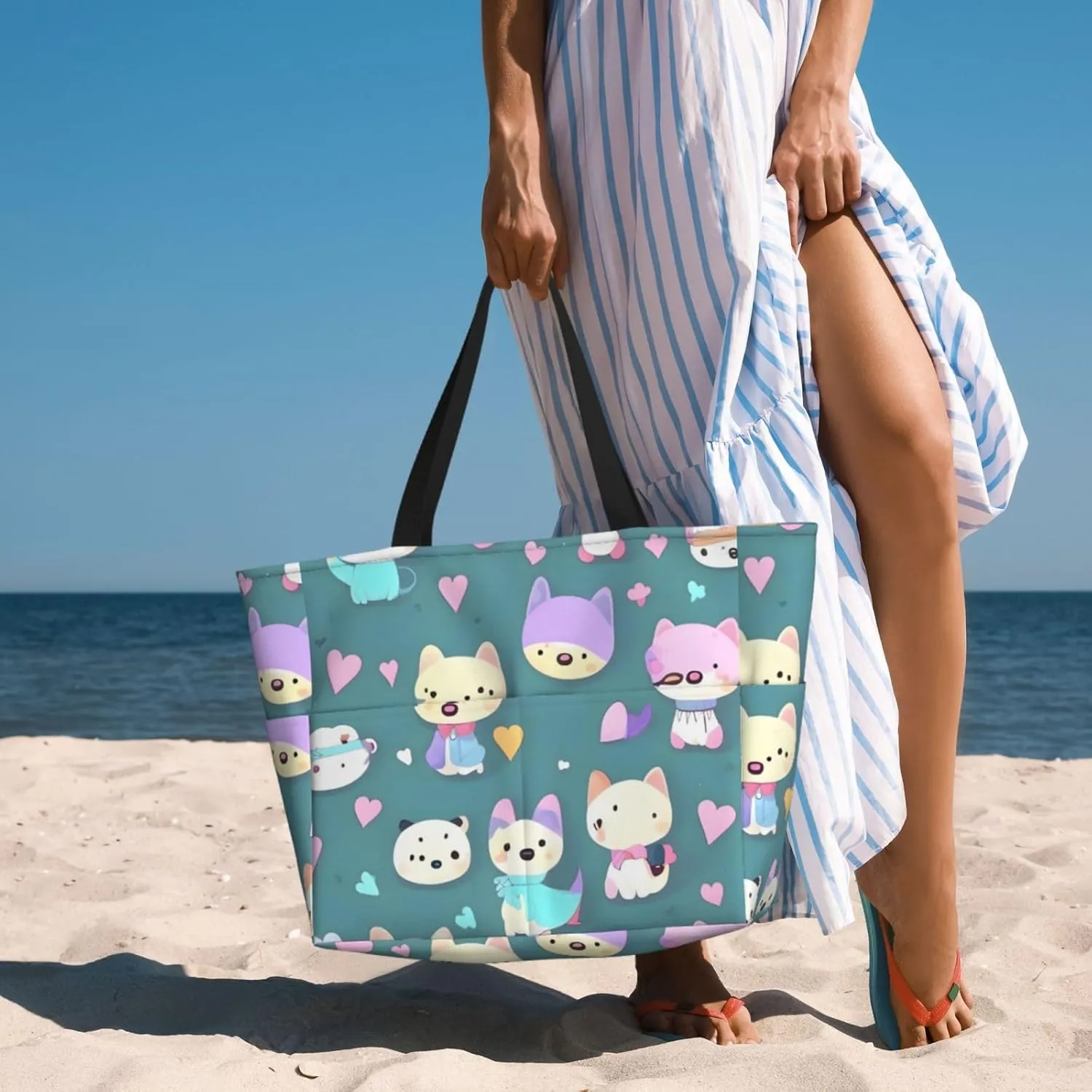 Mermaid Tattoo Spacious Large Capacity Beach Travel Bag - Foldable Beach Bag Tote Bag With Zipper