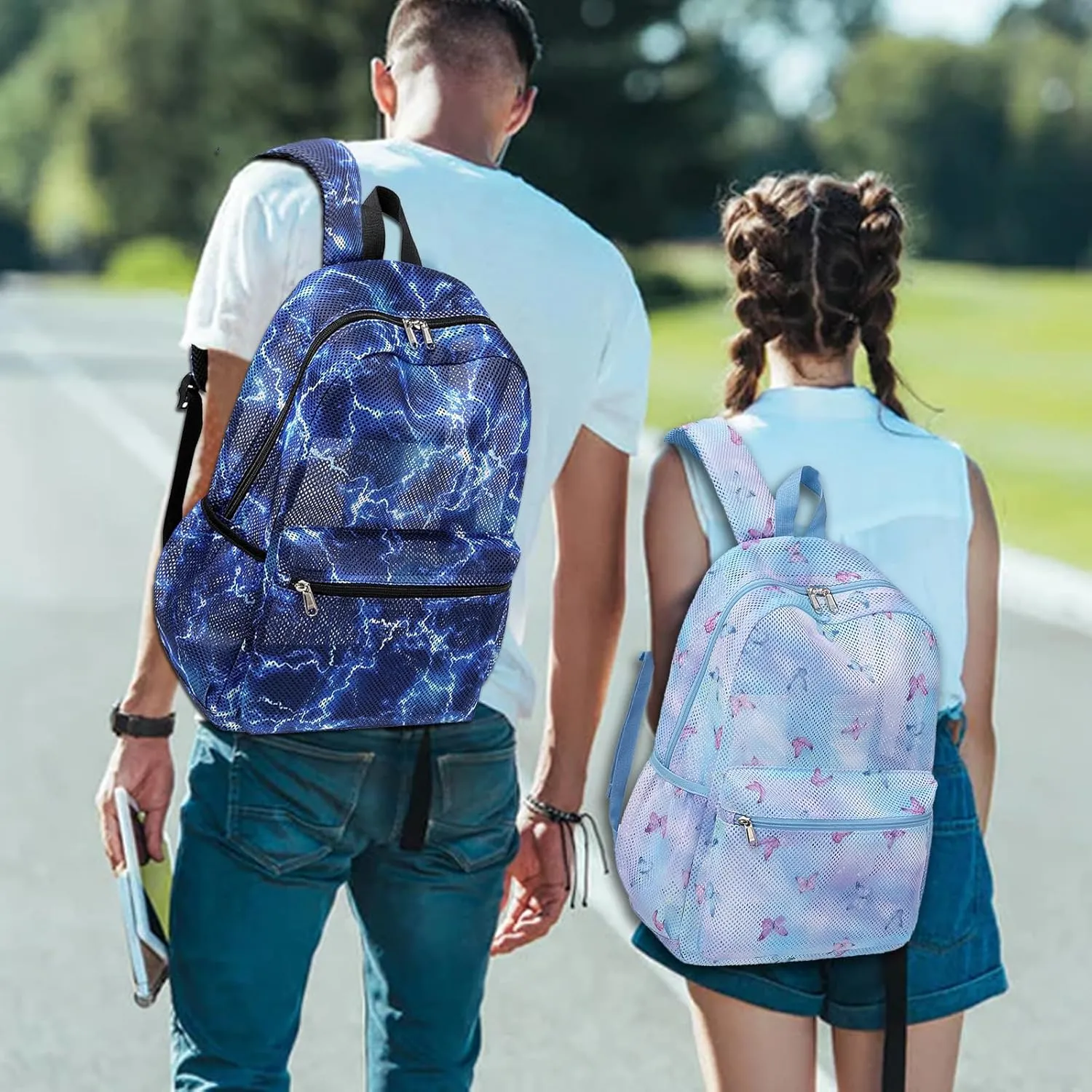 Mesh Backpack for Boys Girls Semi-Transparent School Backpack for Boys and Girls See Through Large Capacity Lightning Blue