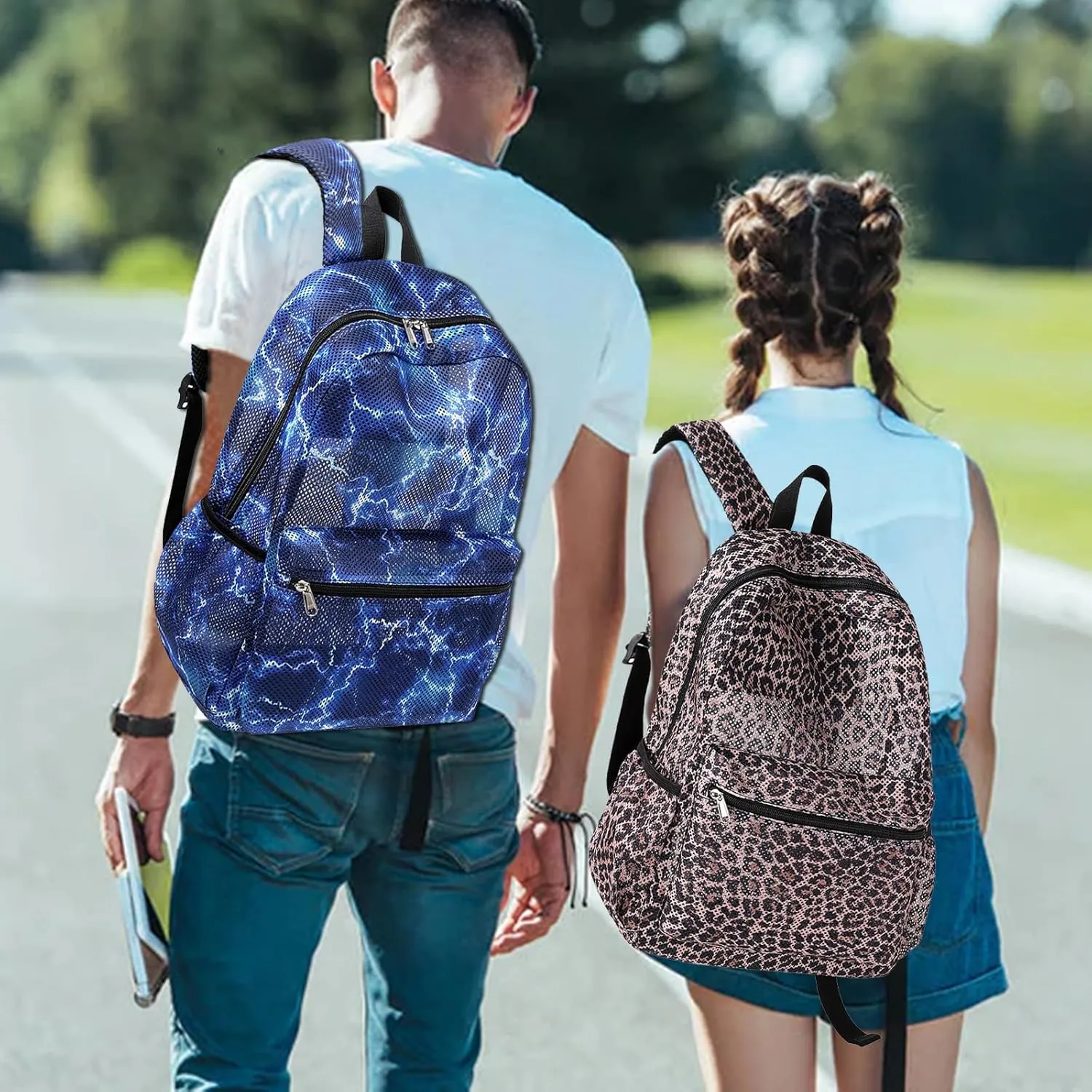 Mesh Backpack for Girls Clear bag Semi-Transparent School Backpack See Through Girls Backpack Large Capacity Casual Daypack Teen Bookbag Leopard backpack