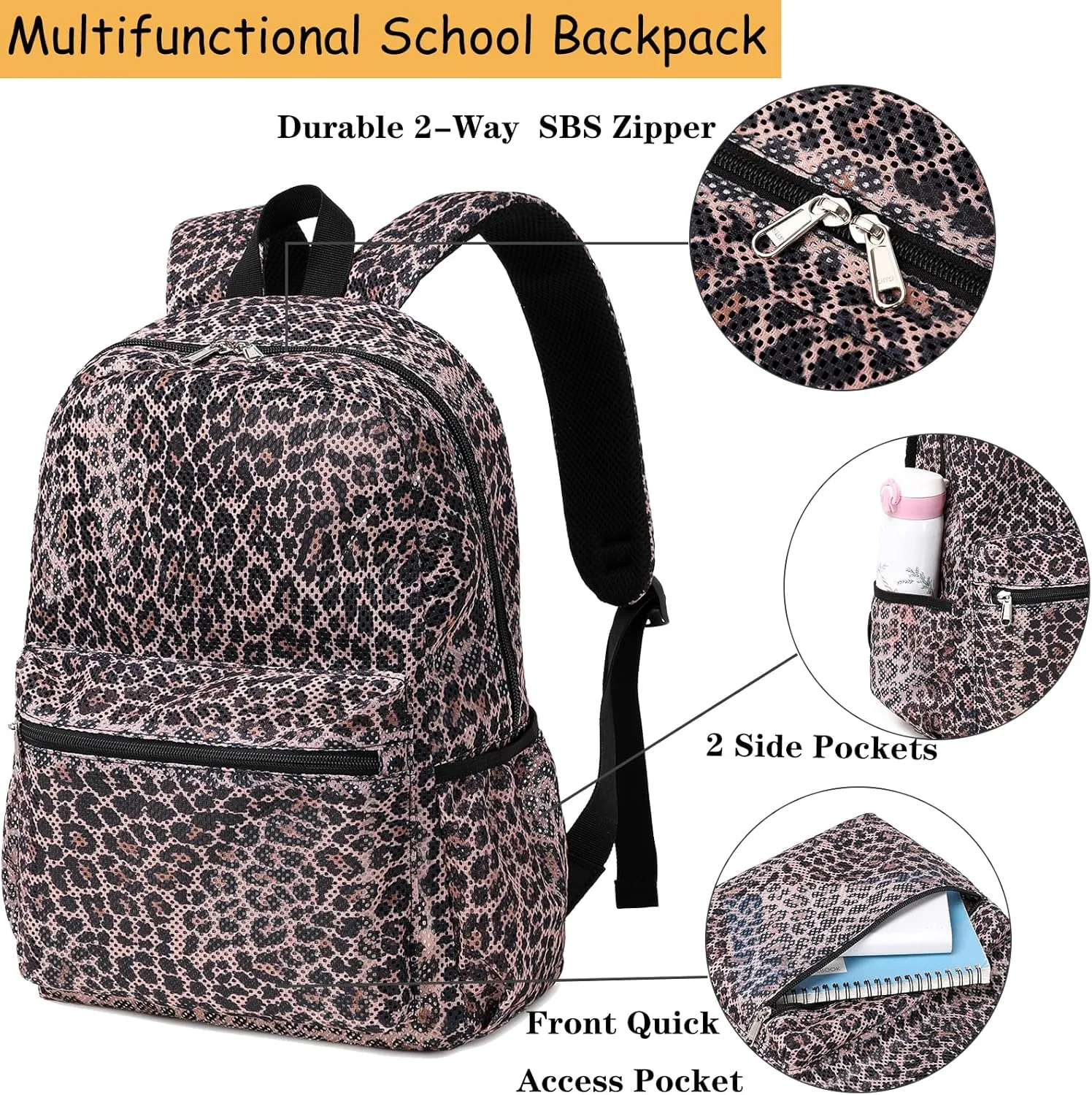 Mesh Backpack for Girls Clear bag Semi-Transparent School Backpack See Through Girls Backpack Large Capacity Casual Daypack Teen Bookbag Leopard backpack
