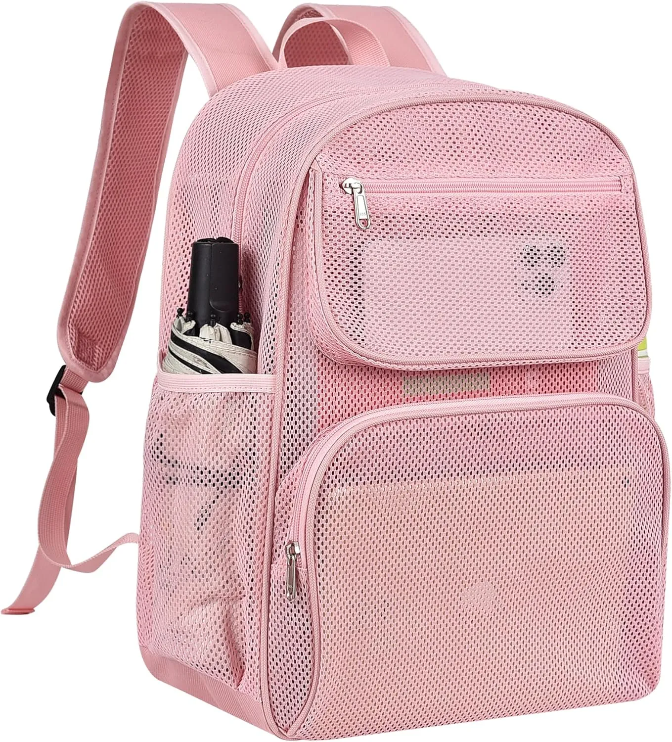 Mesh Backpack with Inner Compartment, Large Heavy Duty Mesh Bag with Padded Shoulder Straps for Travel Swimming Hiking Beach - Princess Pink