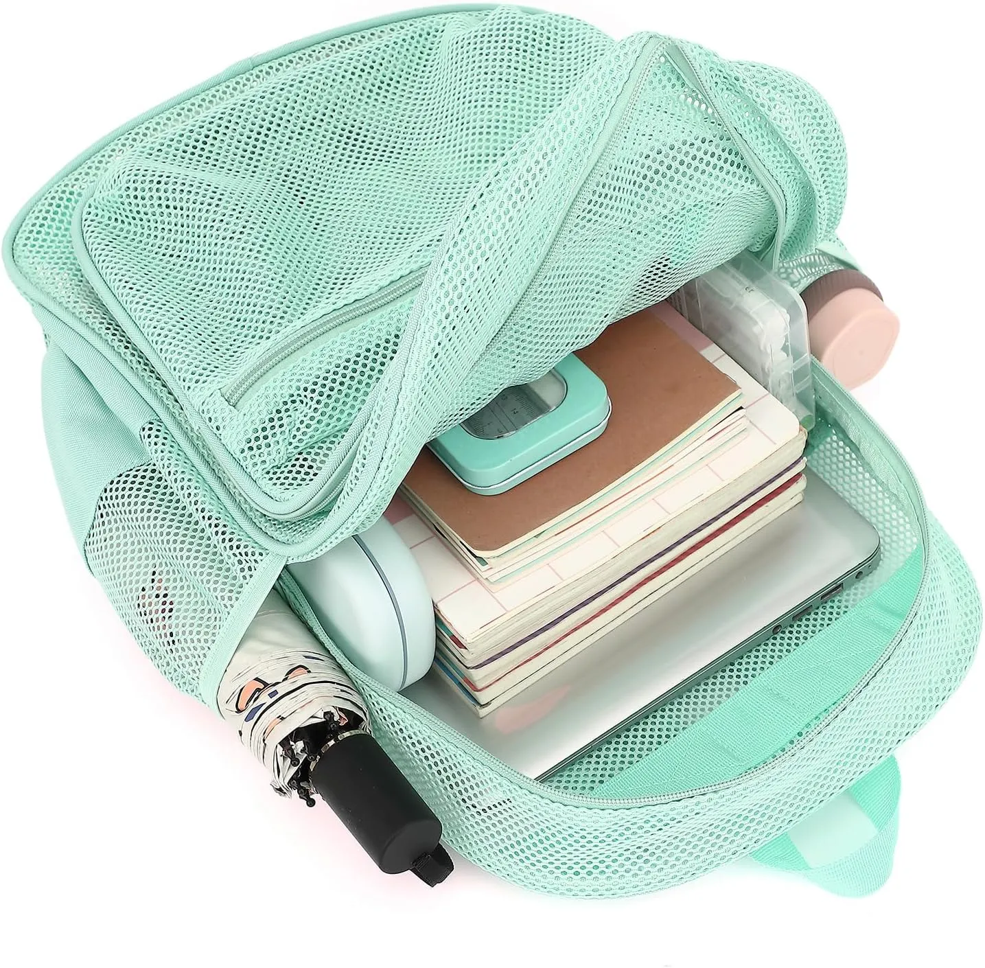 Mesh Bacpack Heavy Duty for School, Lightweight See Through College Backpack for Work Beach Sports (Green)