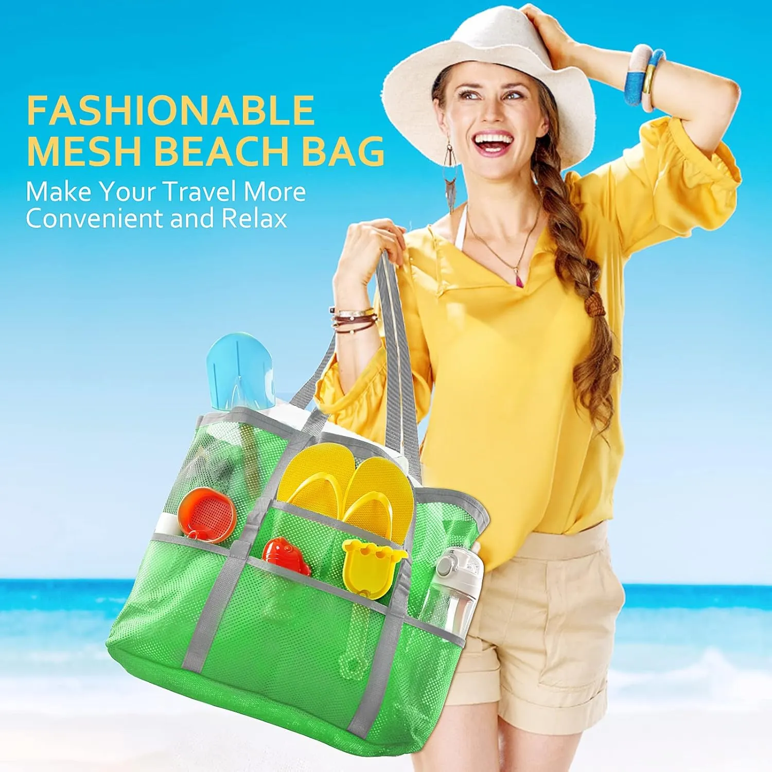 Mesh Beach Bag - Large Tote Bag for Family, Toys & Vacation Essentials
