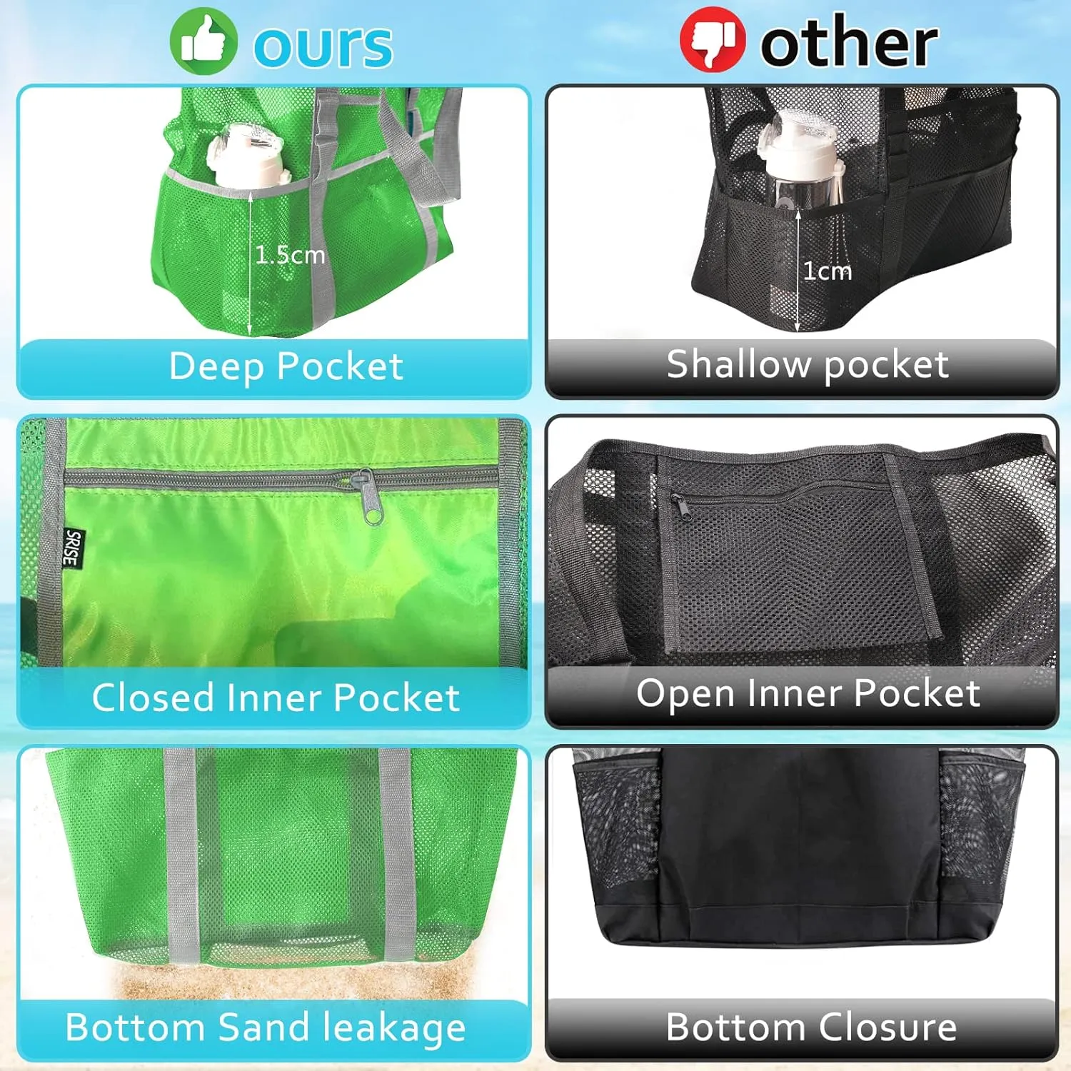 Mesh Beach Bag - Large Tote Bag for Family, Toys & Vacation Essentials