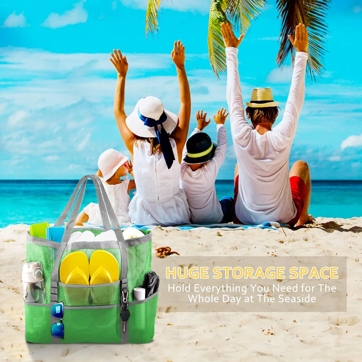 Mesh Beach Bag - Large Tote Bag for Family, Toys & Vacation Essentials