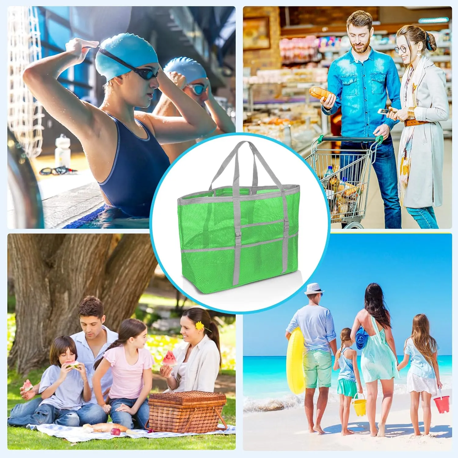 Mesh Beach Bag - Large Tote Bag for Family, Toys & Vacation Essentials