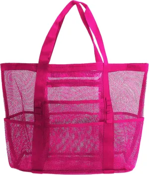 Mesh Beach Bag-Large Tote Bag for Family，Tote Bag with Zipper Pocket for Pool, Toys & Vacation Essentials