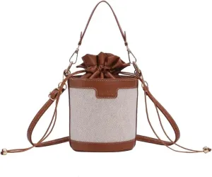 Messenger Bag Shoulder Bags Cylinder PU Leather Bucket Ladies Bag Casual Drawstring Handbags Purse Summer Leisure Bag (Color : Brown)