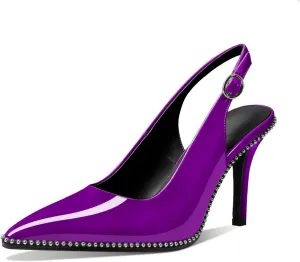 Mettesally Women's Beaded Slingback Pumps Stilettos Heels Closed Pointed Toe Fashion Dress Shoes 3.5 Inches