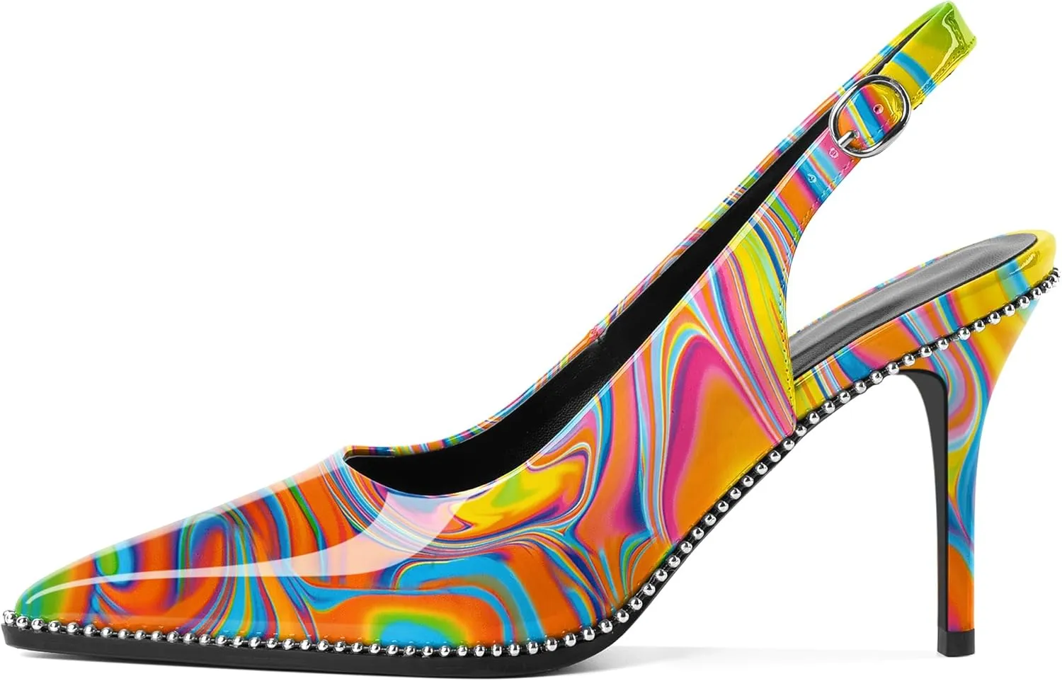 Mettesally Women's Beaded Slingback Pumps Stilettos Heels Closed Pointed Toe Fashion Dress Shoes 3.5 Inches