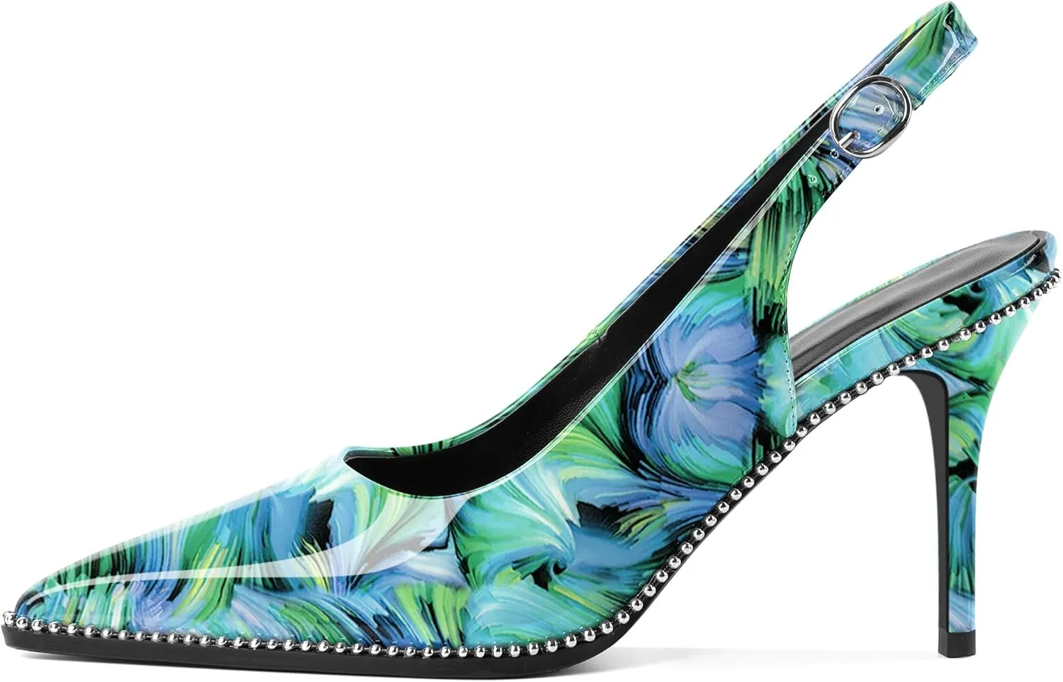 Mettesally Women's Beaded Slingback Pumps Stilettos Heels Closed Pointed Toe Fashion Dress Shoes 3.5 Inches