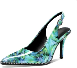 Mettesally Women's Beaded Slingback Pumps Stilettos Heels Closed Pointed Toe Fashion Dress Shoes 3.5 Inches
