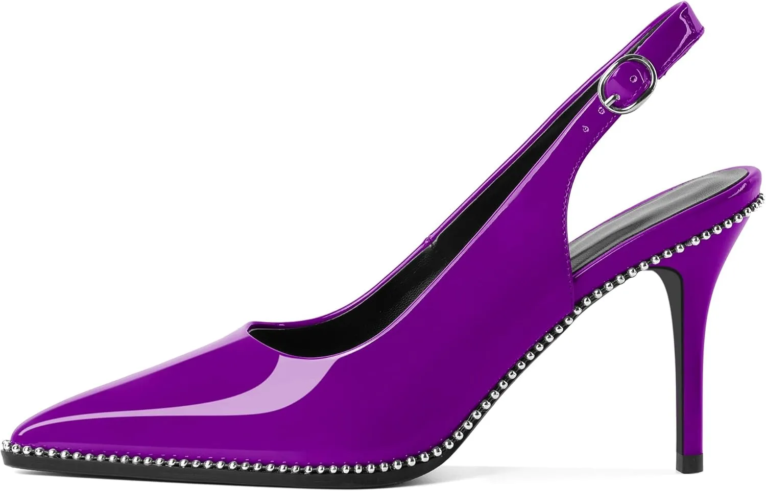 Mettesally Women's Beaded Slingback Pumps Stilettos Heels Closed Pointed Toe Fashion Dress Shoes 3.5 Inches