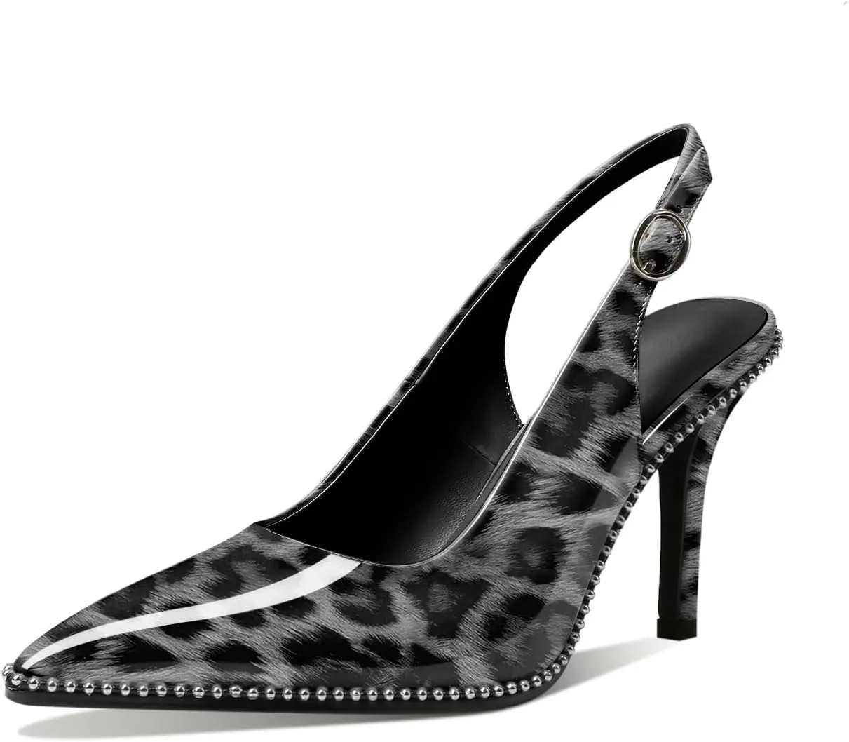 Mettesally Women's Beaded Slingback Pumps Stilettos Heels Closed Pointed Toe Fashion Dress Shoes 3.5 Inches
