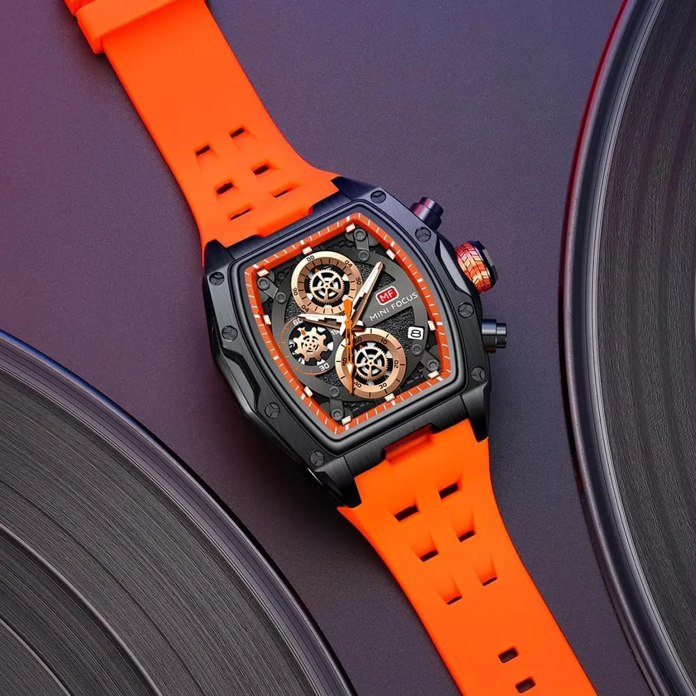 MF MINI FOCUS Men Watches Unique Casual Wrist Watches (Chronograph/Waterproof/Luminous/Calendar) Silicon Band Fashion Watches for Men