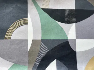 Mid-Century Cool Mint Geometry Laminated Cotton (Made in France)