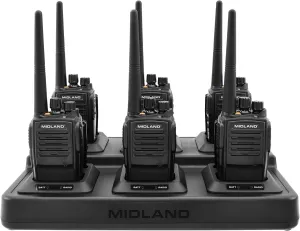 Midland® – BR200X6BGC - 2 Watts 16 Channel Business Radio Band Portable Radio – Two-Way Radio – 250,000 Sq Ft Coverage – Long Range Walkie Talkie – 142 Privacy Codes – Gang Charger Bundle