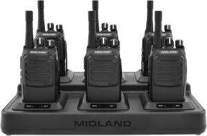 Midland® – BR200X6BGC - 2 Watts 16 Channel Business Radio Band Portable Radio – Two-Way Radio – 250,000 Sq Ft Coverage – Long Range Walkie Talkie – 142 Privacy Codes – Gang Charger Bundle