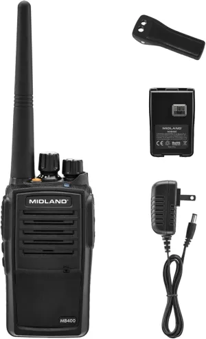 Midland – MB400 - Business Two-Way Radio - Easy to Program - Long-Range 16 Channels Coverage for up to a 350,000 Square Foot Warehouse Construction Hospitality and Event Management - IP67 Waterproof