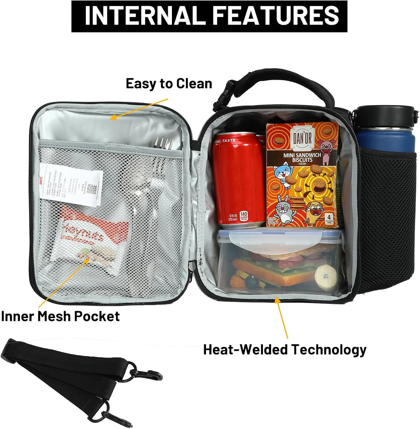 MIER Expandable Lunch Bag Insulated Lunch Box for Men to Work Travel Portable Lunchbox Bags with Shoulder Strap and Water Bottle Holder(Black/Green