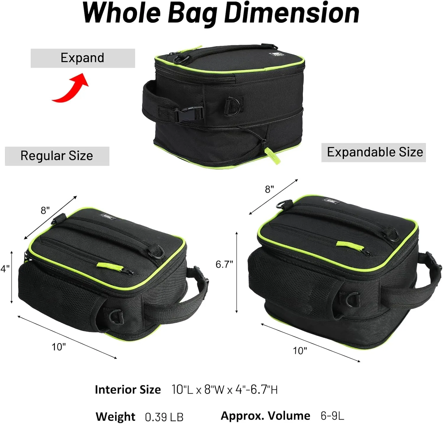 MIER Expandable Lunch Bag Insulated Lunch Box for Men to Work Travel Portable Lunchbox Bags with Shoulder Strap and Water Bottle Holder(Black/Green