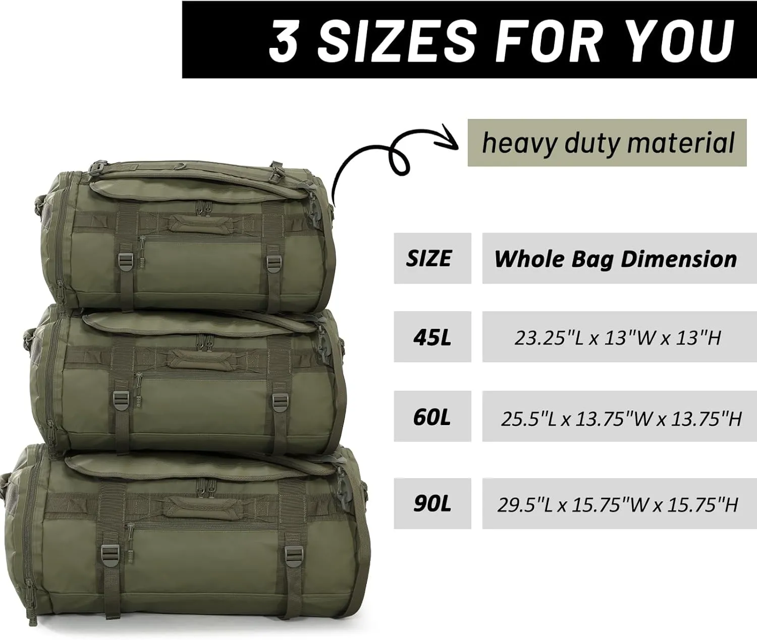 MIER Large Duffel Backpack Sports Gym Bag with Shoe Compartment, Heavy Duty and Water Resistant, Dark Green, 45L