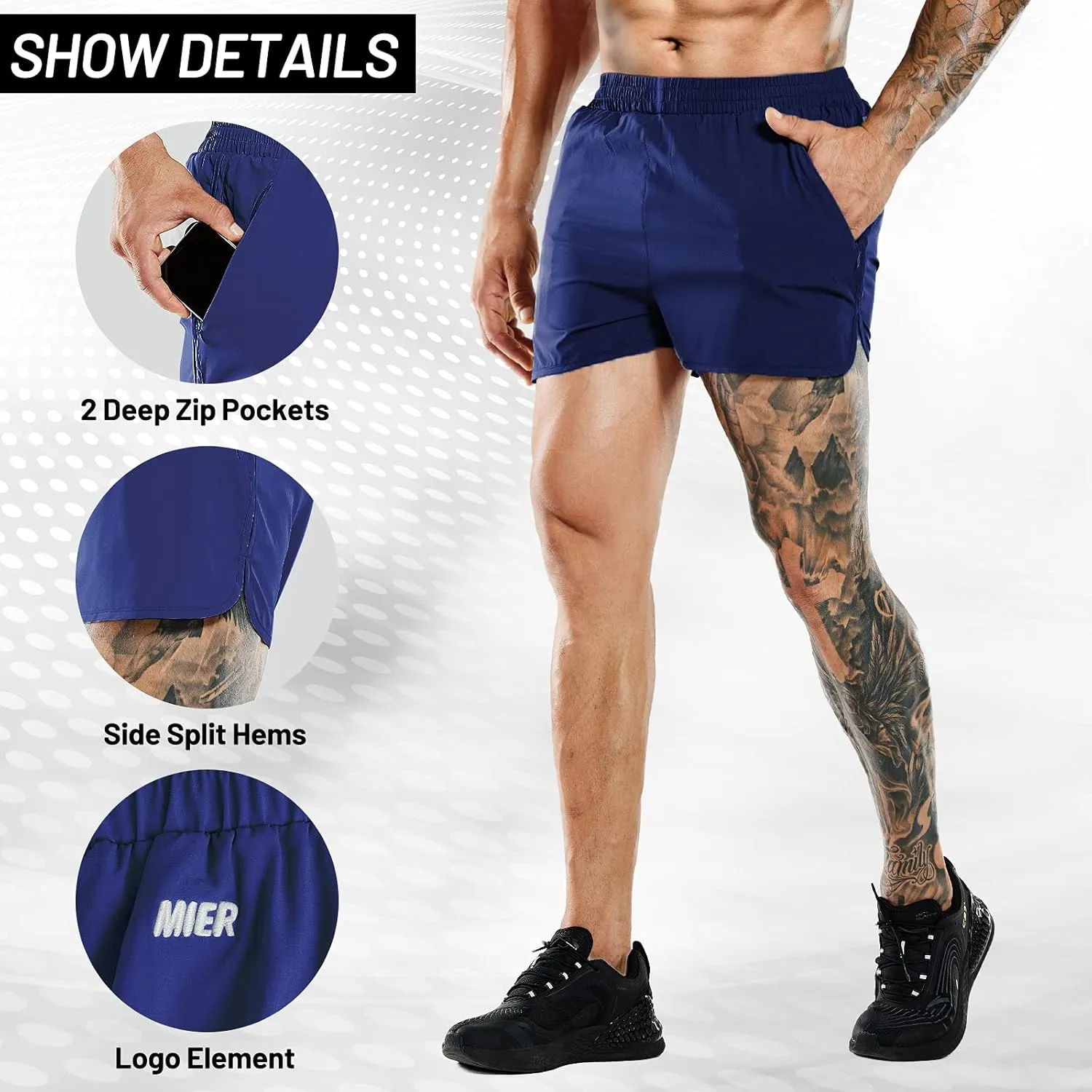 MIER Men's 3 Inches Quick Dry Running Shorts Liner Lightweight Water Resistant Athletic Workout Lined Shorts