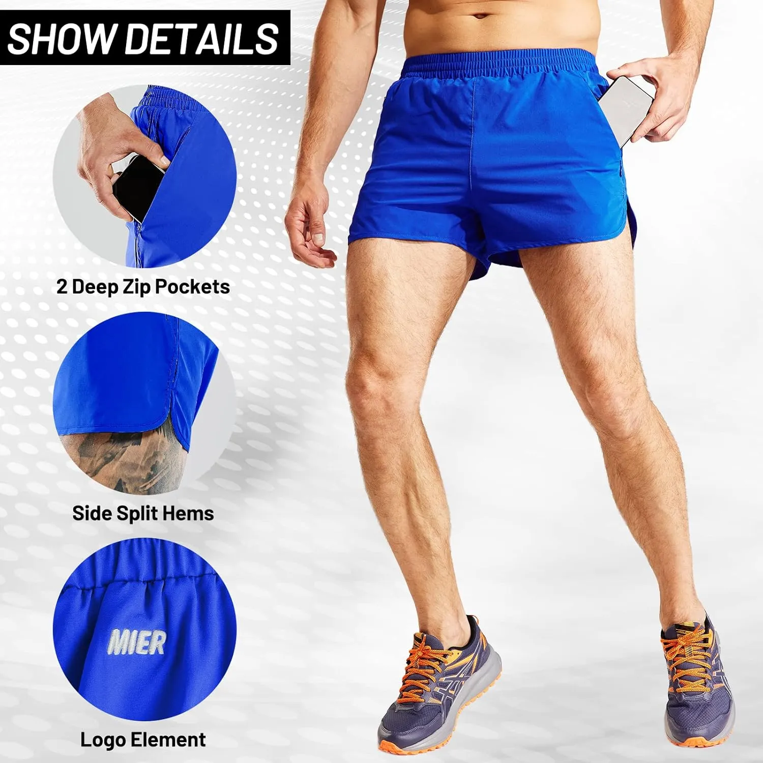 MIER Men's 3 Inches Quick Dry Running Shorts Liner Lightweight Water Resistant Athletic Workout Lined Shorts