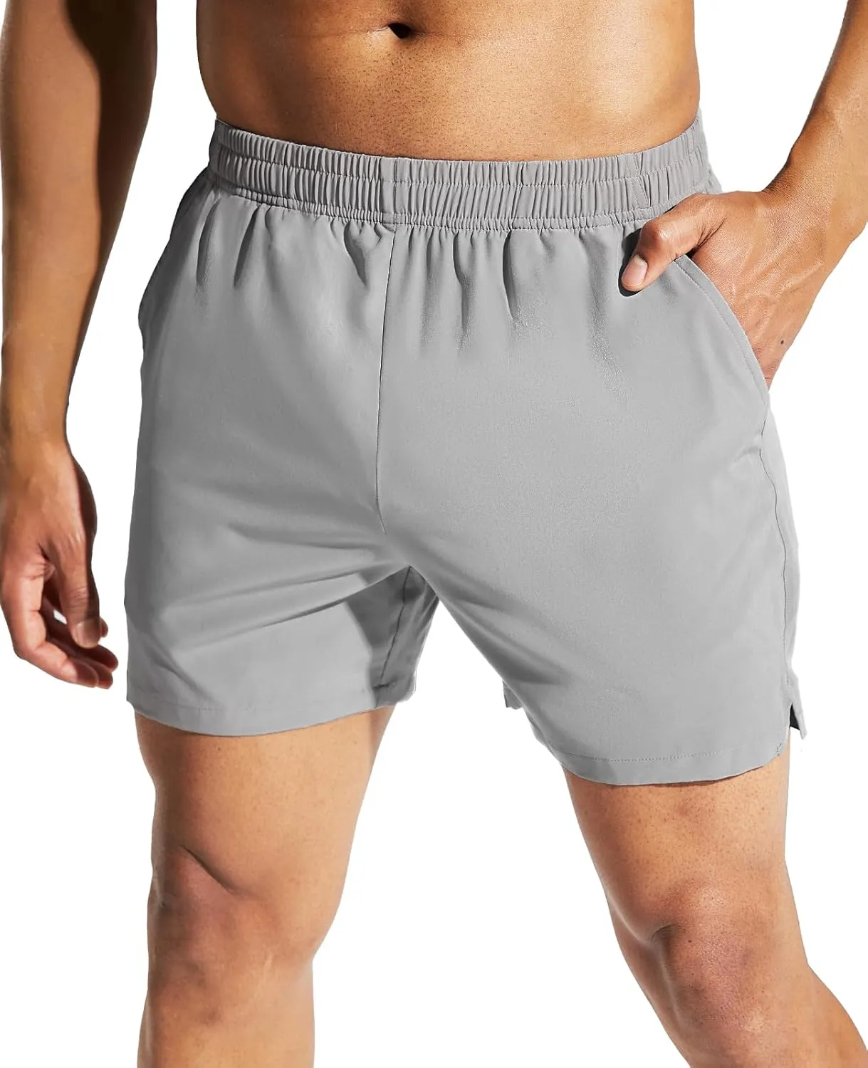 MIER Men's 5 Inch Running Athletic Shorts with Pockets Quick Dry Lightweight Gym Workout Shorts, Elastic Waist