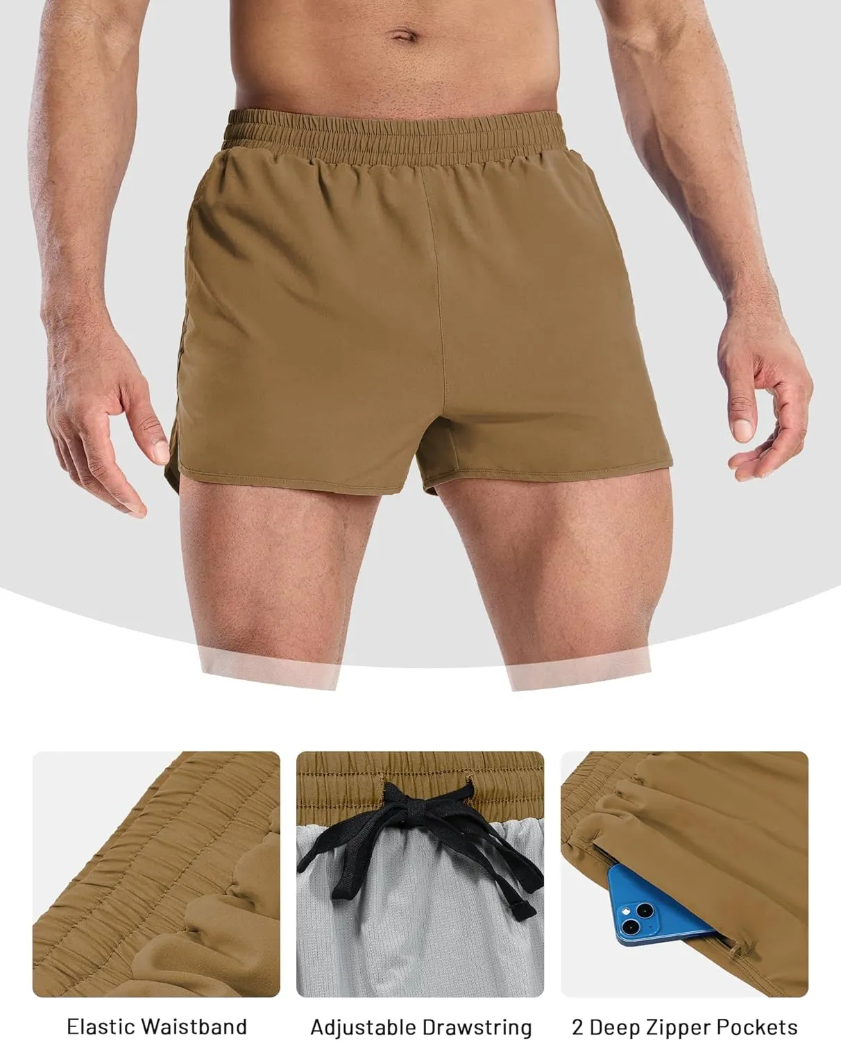 MIER Men’s Athletic Running Shorts with Brief Liner 3 Inch Quick Dry Lined Shorts with Zipper Pockets for Gym Workout