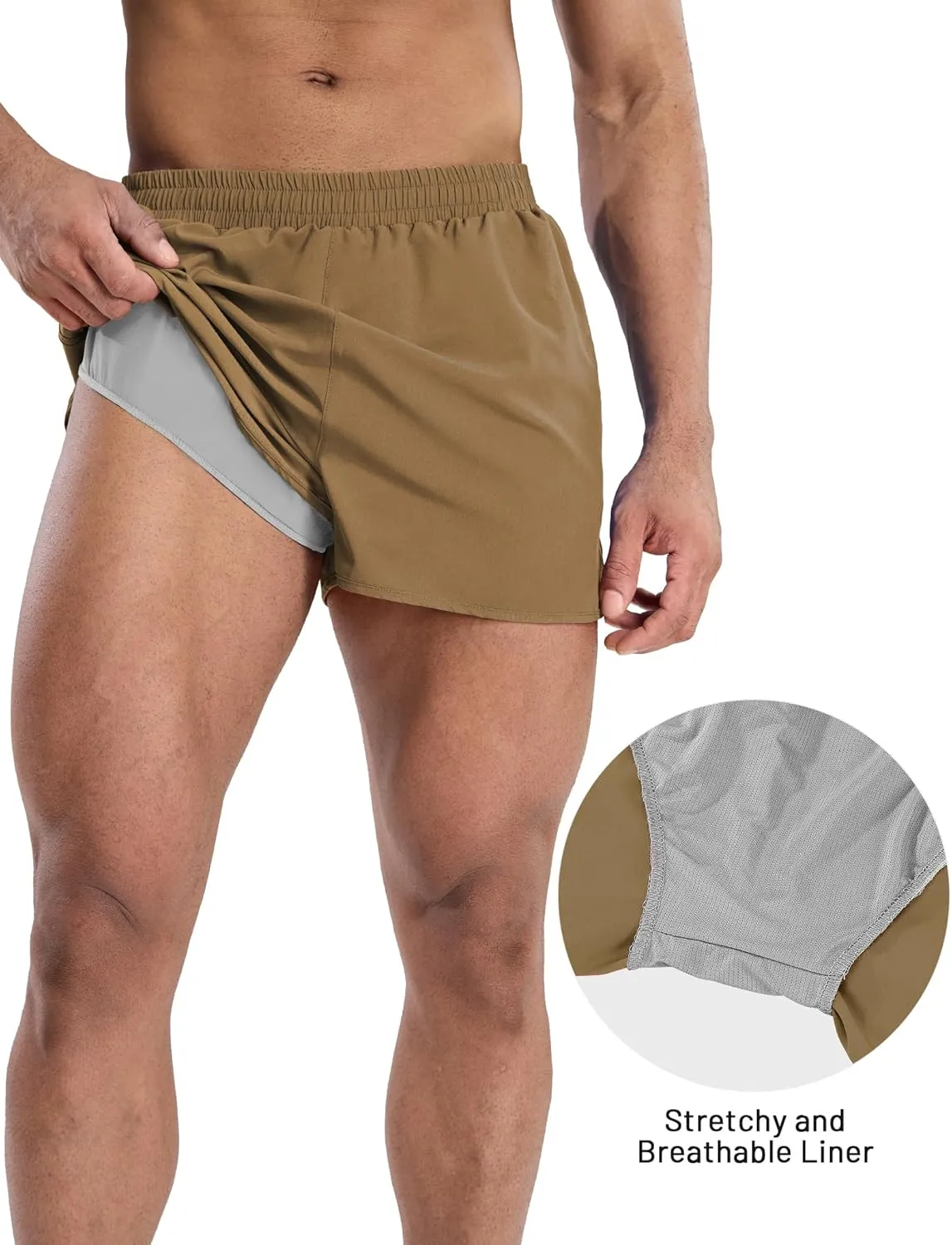 MIER Men’s Athletic Running Shorts with Brief Liner 3 Inch Quick Dry Lined Shorts with Zipper Pockets for Gym Workout