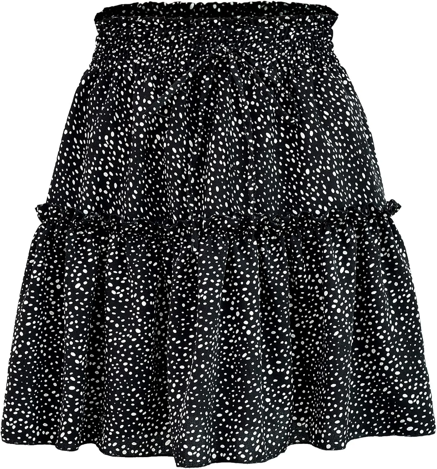 Mingnos Women's Cute Layered Ruffle Floral Printed High Waisted A-line Mini Skirt with Drawstring Décor