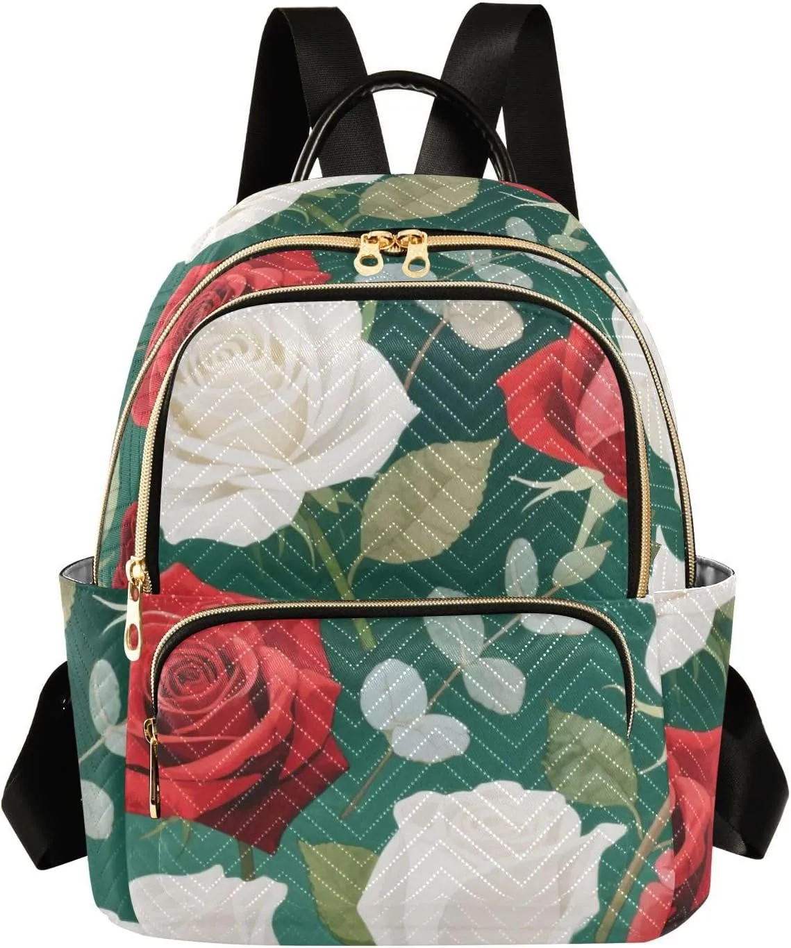 Mini Backpack Quilted Purse for Womens Small Backpack Daypack Rose Design for Travel Daily Work,Multi10