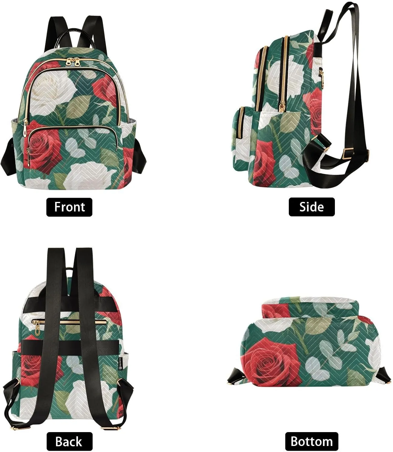 Mini Backpack Quilted Purse for Womens Small Backpack Daypack Rose Design for Travel Daily Work,Multi10