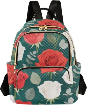 Mini Backpack Quilted Purse for Womens Small Backpack Daypack Rose Design for Travel Daily Work,Multi2