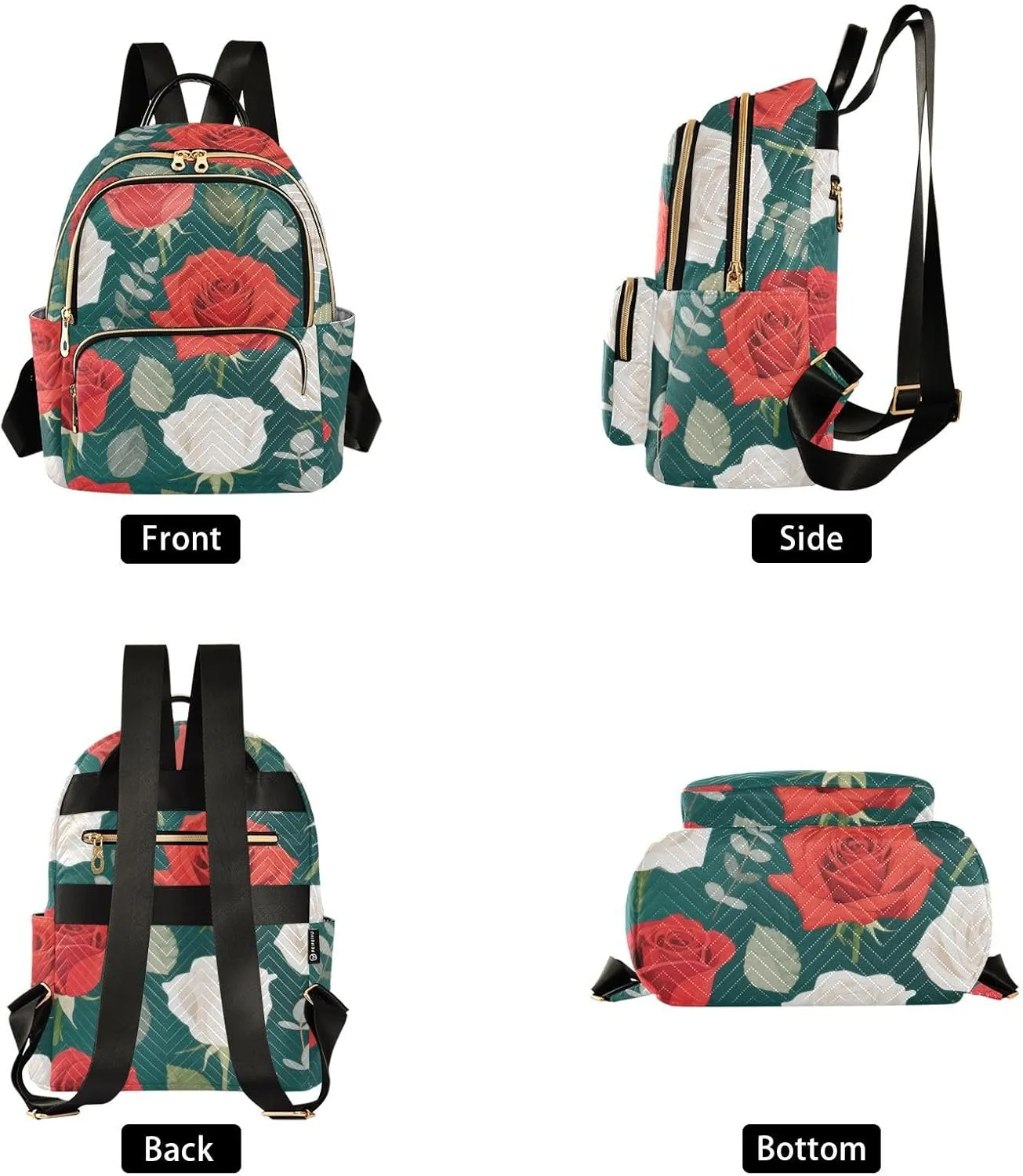 Mini Backpack Quilted Purse for Womens Small Backpack Daypack Rose Design for Travel Daily Work,Multi2