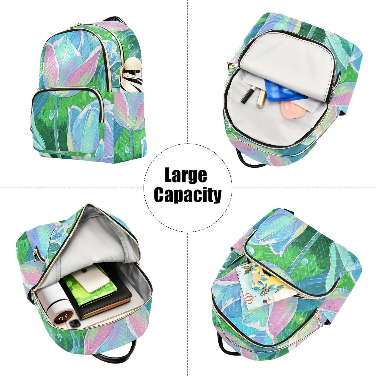 Mini Backpack Quilted Purse for Womens Small Backpack Daypack Tulips Design for Travel Daily Office,Multi3