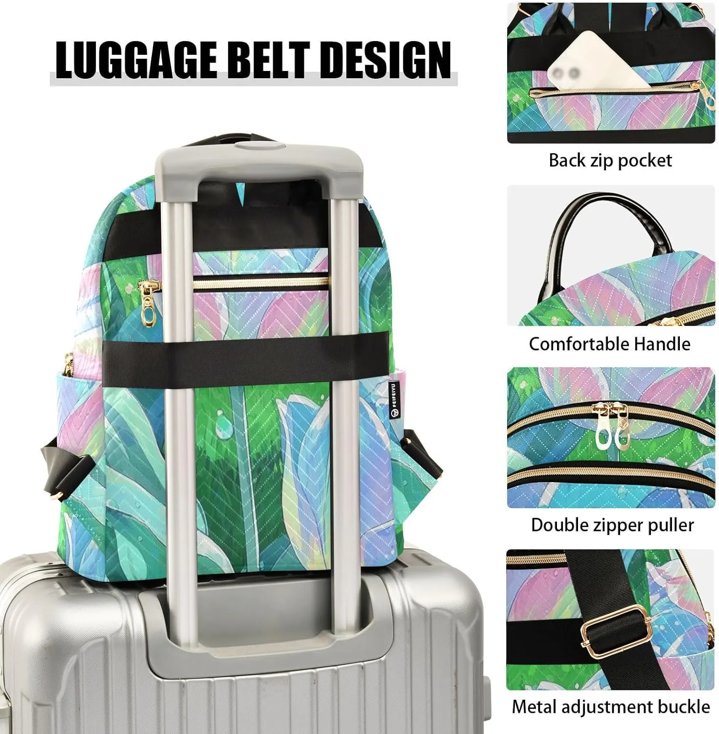 Mini Backpack Quilted Purse for Womens Small Backpack Daypack Tulips Design for Travel Daily Office,Multi3