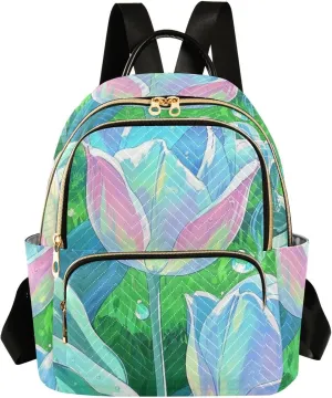 Mini Backpack Quilted Purse for Womens Small Backpack Daypack Tulips Design for Travel Daily Office,Multi3