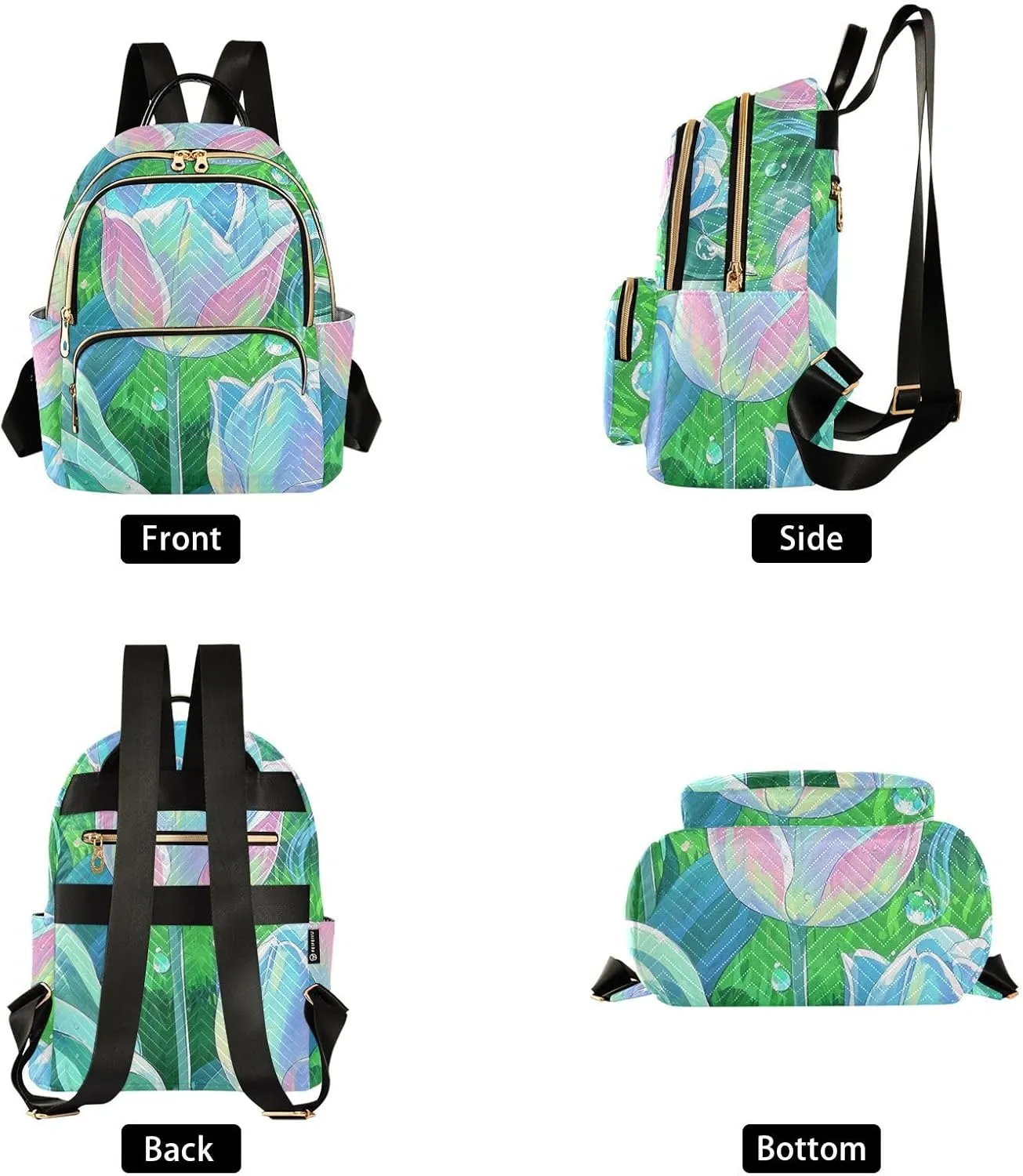 Mini Backpack Quilted Purse for Womens Small Backpack Daypack Tulips Design for Travel Daily Office,Multi3